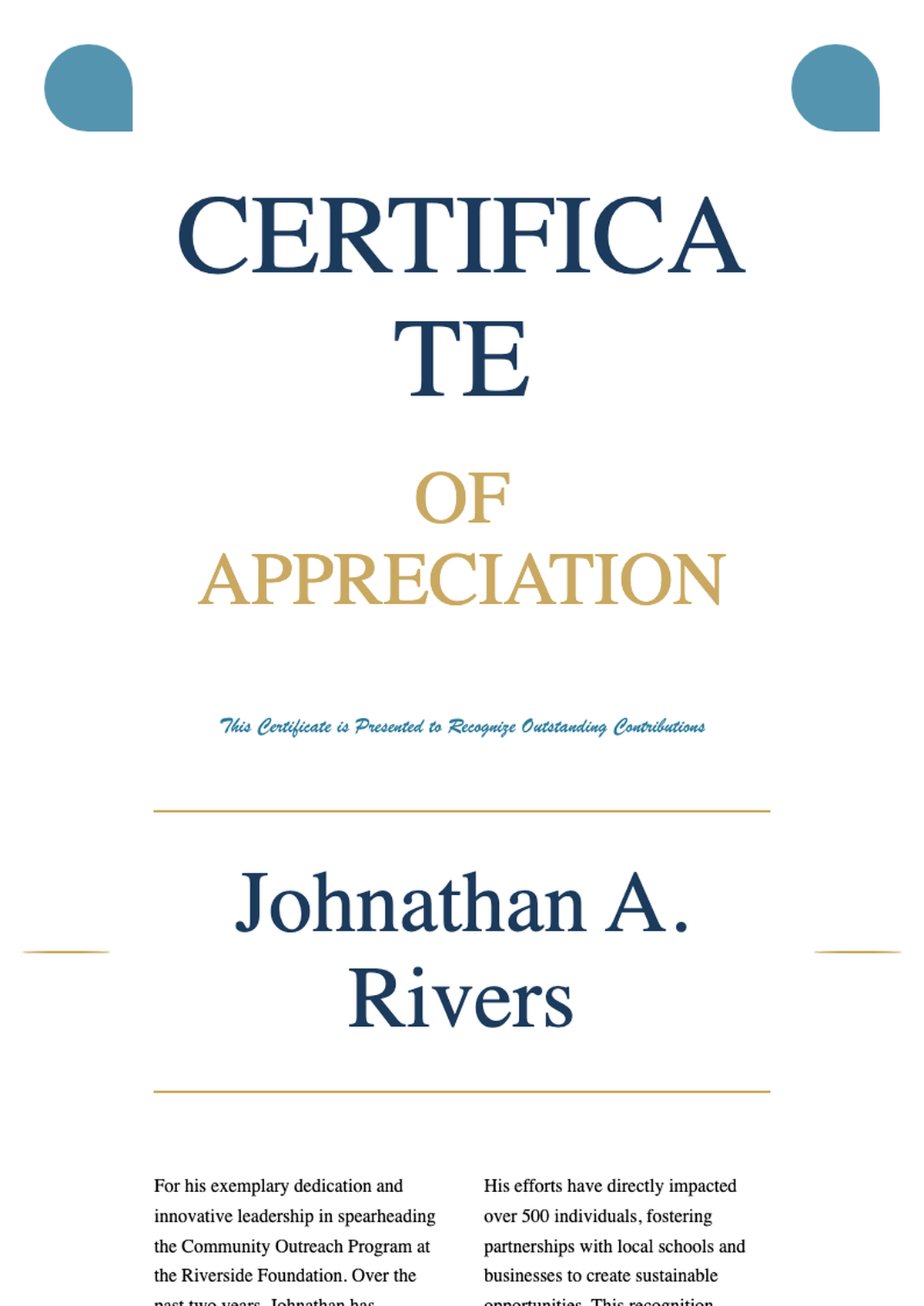 Elegant certificate of appreciation with gold teal accents and seal_variant_3